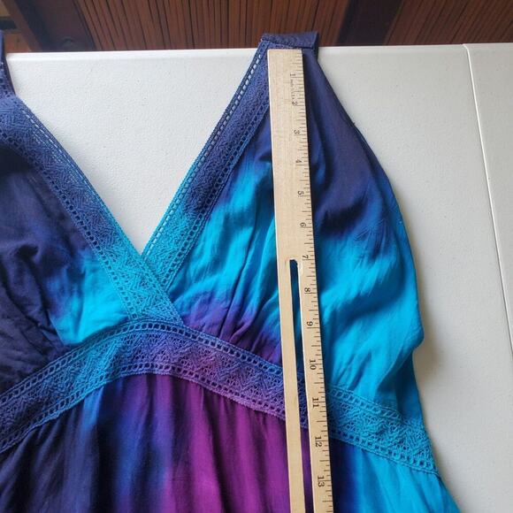 Vintage Sleeveless Empire Waist Tie Dye Blouse V Neck Crochet Lace Boho Hippie - Picture 8 of 14